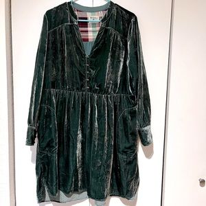 Anthropologie Holding Horses Western Velvet Babydoll Dress Green Size Large ♥️